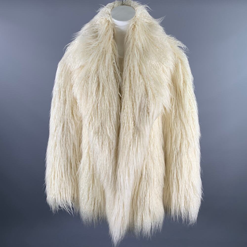 THE FRANKIE SHOP Size M/L Off White Modacrylic Blend Faux Fur Notch Lapel Coat - Picture 1 of 6